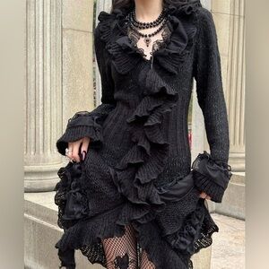 Cecico Long Line Cardigan Women's small Ruffles Lace